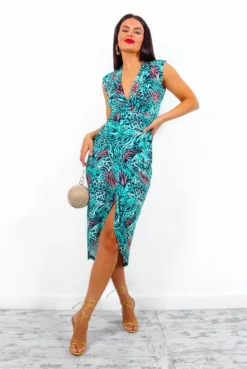 Simple And Elegant - Seafoam Green Leopard Midi Dress
