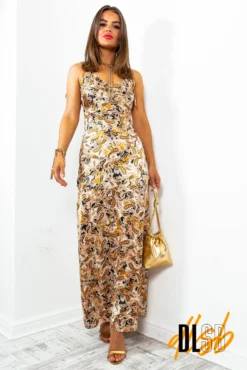 Sleek Like Me - Mustard Paisley Maxi Dress -Glamoros Clothing Shop SleekLikeMe MustardPaisleyMaxiDress 1