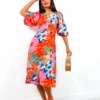 Sleeve You Behind - Pink Orange Floral Midi Dress