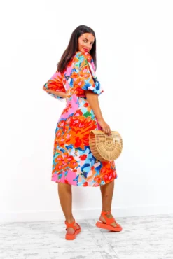 Sleeve You Behind - Pink Orange Floral Midi Dress -Glamoros Clothing Shop SleeveYouBehind PinkOrangeFloralMidiDress 4