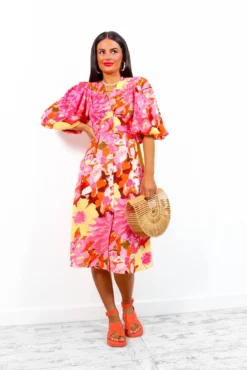 Sleeve You Behind - Pink Yellow Floral Midi Dress -Glamoros Clothing Shop SleeveYouBehind PinkYellowFloralMidiDress 5