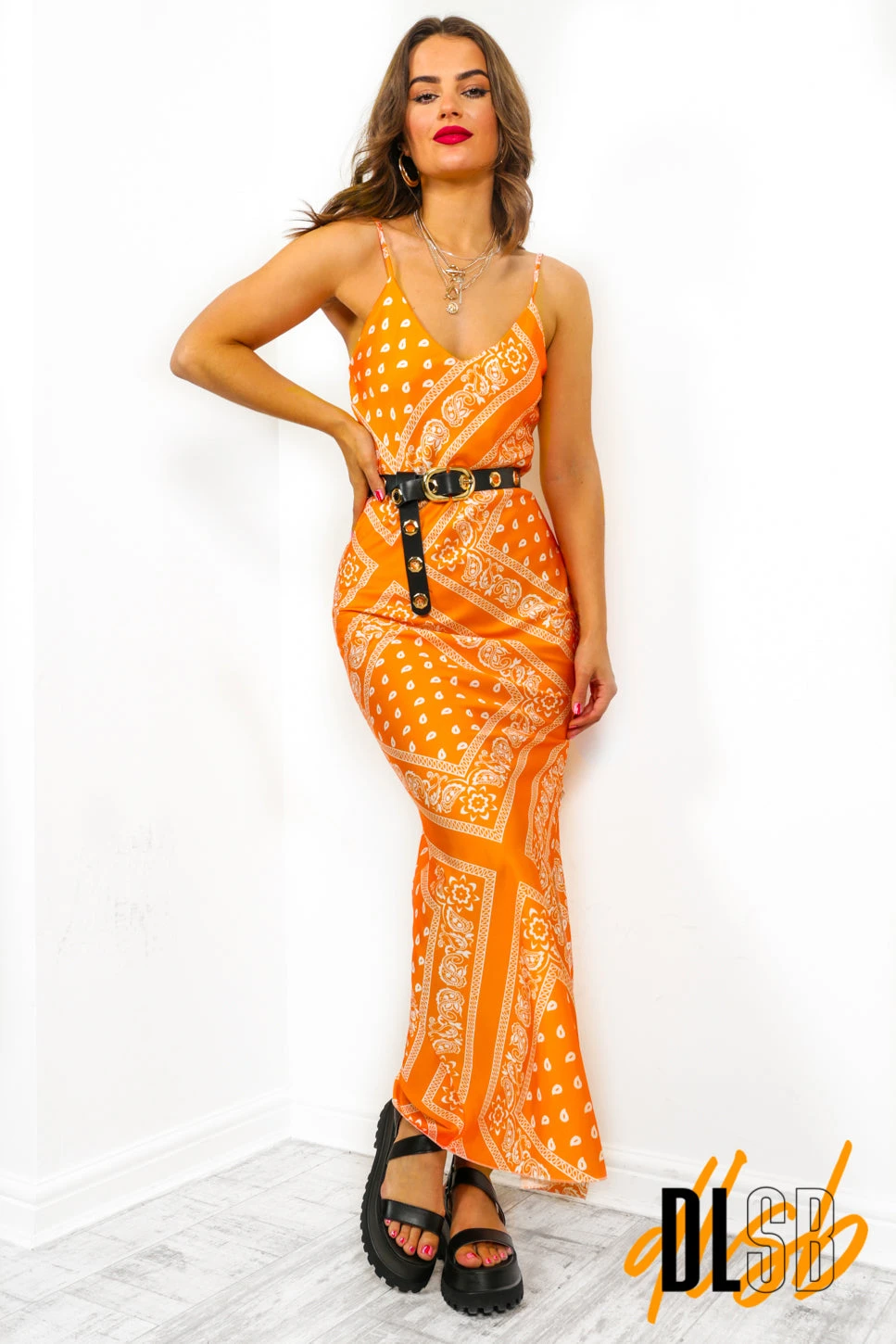 Slip Away - Orange Bandana Print Maxi Dress 2 Slip Away - Orange Bandana Print Maxi Dress - Image 2