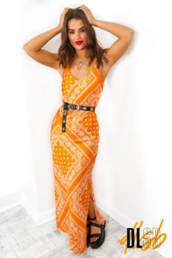 Slip Away - Orange Bandana Print Maxi Dress 7 Slip Away - Orange Bandana Print Maxi Dress -Glamoros Clothing Shop SlipAway OrangeBandanaPrintMaxiDress 2