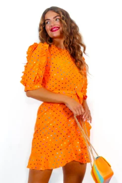 So Frilling - Orange Multi Spot Frilled Mini Dress 10 So Frilling - Orange Multi Spot Frilled Mini Dress -Glamoros Clothing Shop SoFrilling OrangeMultiSpotFrilledMiniDress 6 scaled