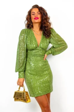 So Sensational - Green Sequin Long Sleeve Mini Dress 11 So Sensational - Green Sequin Long Sleeve Mini Dress -Glamoros Clothing Shop SoSensational GreenSequinLongSleeveMiniDress 5