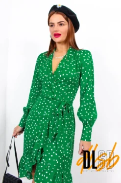 Some Like It Dot - Green Polka Dot Midi Wrap Dress -Glamoros Clothing Shop SomeLikeItDot GreenPolkaDotMidiWrapDress2