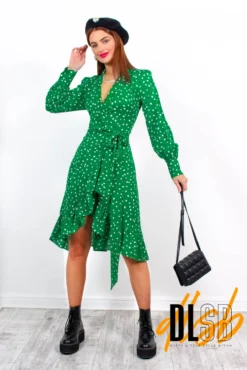 Some Like It Dot - Green Polka Dot Midi Wrap Dress -Glamoros Clothing Shop SomeLikeItDot GreenPolkaDotMidiWrapDress5