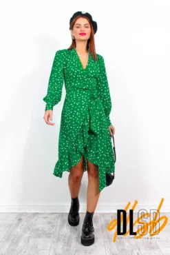 Some Like It Dot - Green Polka Dot Midi Wrap Dress -Glamoros Clothing Shop SomeLikeItDot GreenPolkaDotMidiWrapDress6