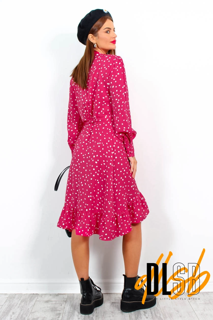 Some Like It Dot - Raspberry Polka Dot Midi Wrap Dress 5 Some Like It Dot - Raspberry Polka Dot Midi Wrap Dress - Image 5