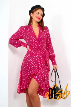 Some Like It Dot - Raspberry Polka Dot Midi Wrap Dress 8 Some Like It Dot - Raspberry Polka Dot Midi Wrap Dress -Glamoros Clothing Shop SomeLikeItDot RaspberryPolkaDotMidiWrapDress3