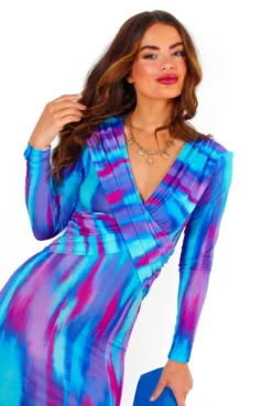 Something Special - Blue Purple Abstract Plunge Midi Dress -Glamoros Clothing Shop SomethingSpecial BluePurpleAbstractPlungeMidiDress 1