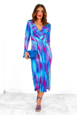Something Special - Blue Purple Abstract Plunge Midi Dress -Glamoros Clothing Shop SomethingSpecial BluePurpleAbstractPlungeMidiDress 3