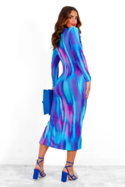 Something Special - Blue Purple Abstract Plunge Midi Dress -Glamoros Clothing Shop SomethingSpecial BluePurpleAbstractPlungeMidiDress 4