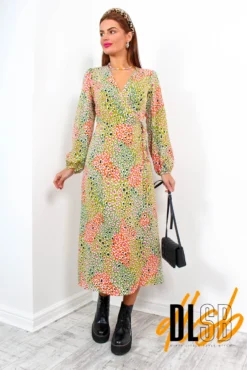 Soul Of Sunshine - Lime Multi Printed Midi Wrap Dress -Glamoros Clothing Shop SoulOfSunshine LimeMultiPrintedMidiDress4