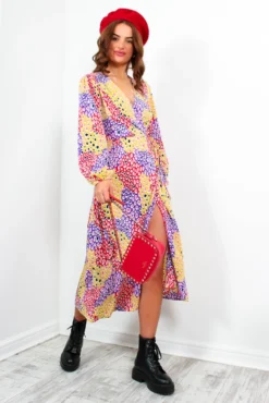 Soul Of Sunshine - Purple Multi Printed Midi Dress -Glamoros Clothing Shop SoulOfSunshine PurpleMultiPrintedMidiDress3