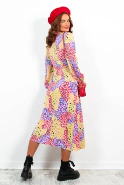 Soul Of Sunshine - Purple Multi Printed Midi Dress -Glamoros Clothing Shop SoulOfSunshine PurpleMultiPrintedMidiDress4