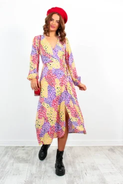 Soul Of Sunshine - Purple Multi Printed Midi Dress -Glamoros Clothing Shop SoulOfSunshine PurpleMultiPrintedMidiDress5