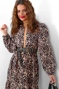 Spirit Animal - Beige Leopard Print Smock Midi Dress -Glamoros Clothing Shop SpiritAnimal BeigeLeopardPrintSmockMidiDress2