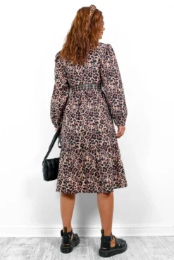 Spirit Animal - Beige Leopard Print Smock Midi Dress -Glamoros Clothing Shop SpiritAnimal BeigeLeopardPrintSmockMidiDress6