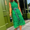 Spot My Baby - Green Leopard Print Midi Dress