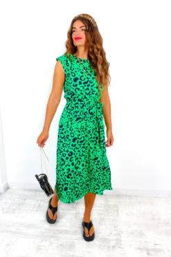 Spot My Baby - Green Leopard Print Midi Dress -Glamoros Clothing Shop SpotMyBaby GreenLeopardPrintMidiDress 5 scaled