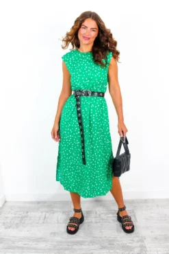 Spot My Baby - Green White Polka Dot Print Midi Dress