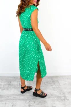 Spot My Baby - Green White Polka Dot Print Midi Dress -Glamoros Clothing Shop SpotMyBaby GreenWhitePolkaDotPrintMidiDress 4