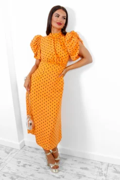 Spots Wrong? - Orange Polka Dot Midi Dress -Glamoros Clothing Shop SpotsWrong OrangePolkaDotMidiDress 2