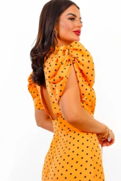 Spots Wrong? - Orange Polka Dot Midi Dress -Glamoros Clothing Shop SpotsWrong OrangePolkaDotMidiDress 4