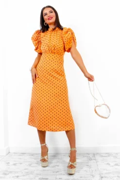 Spots Wrong? - Orange Polka Dot Midi Dress -Glamoros Clothing Shop SpotsWrong OrangePolkaDotMidiDress 5