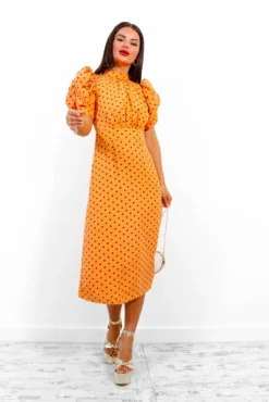 Spots Wrong? - Orange Polka Dot Midi Dress -Glamoros Clothing Shop SpotsWrong OrangePolkaDotMidiDress 6