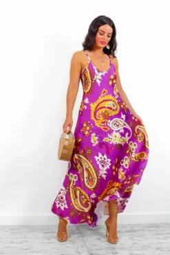 Glamoros Clothing Shop -Glamoros Clothing Shop SpringBreak PurpleGoldPaisleyPrintMaxiSlipDress2