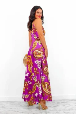 Spring Break - Purple Gold Paisley Print Maxi Slip Dress 10 Spring Break - Purple Gold Paisley Print Maxi Slip Dress -Glamoros Clothing Shop SpringBreak PurpleGoldPaisleyPrintMaxiSlipDress6