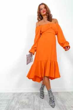 Star Crossed Lovers - Orange Long Sleeve Midi Dress -Glamoros Clothing Shop Star CrossedLovers OrangeLongSleeveMidiDress6