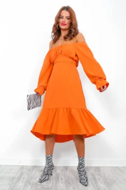 Star Crossed Lovers - Orange Long Sleeve Midi Dress -Glamoros Clothing Shop Star CrossedLovers OrangeLongSleeveMidiDress7