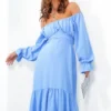Star Crossed Lovers - Powder Blue Long Sleeve Midi Dress