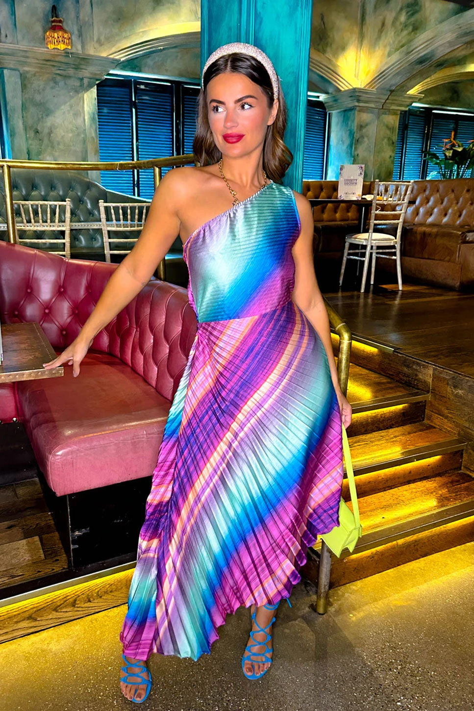 Stay Classy - Multi Pastel Ombre One Shoulder Midi Dress 1 Stay Classy - Multi Pastel Ombre One Shoulder Midi Dress