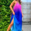 Gotta Let Go - Blue Pink Ombre Pleated Satin Maxi Dress