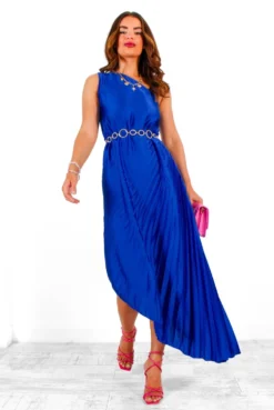 Stay Classy - Cobalt One Shoulder Satin Pleated Midi Dress 8 Stay Classy - Cobalt One Shoulder Satin Pleated Midi Dress -Glamoros Clothing Shop StayClassy CobaltOneShoulderSatinPleatedMidiDress 2