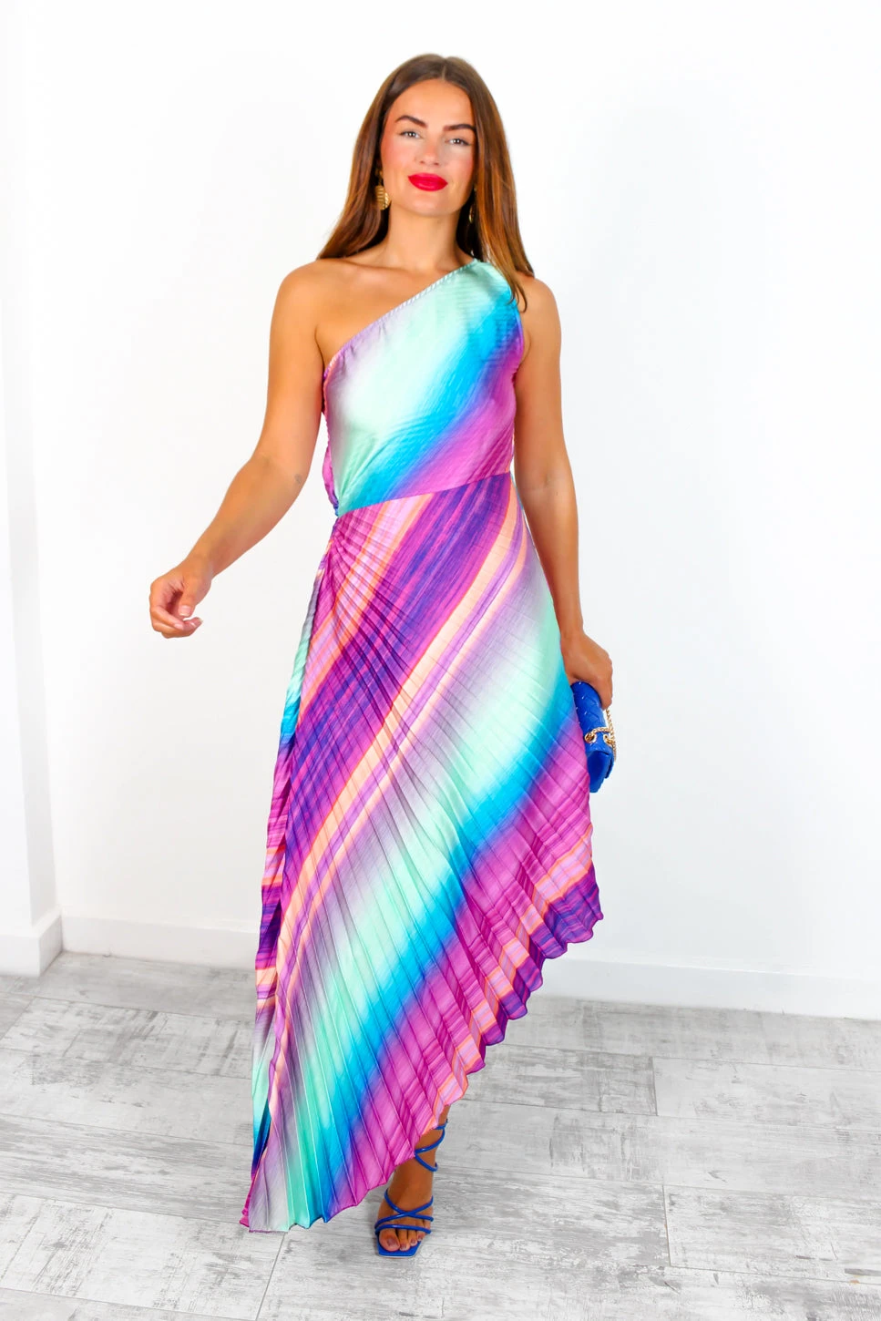Stay Classy - Multi Pastel Ombre One Shoulder Midi Dress 5 Stay Classy - Multi Pastel Ombre One Shoulder Midi Dress - Image 5