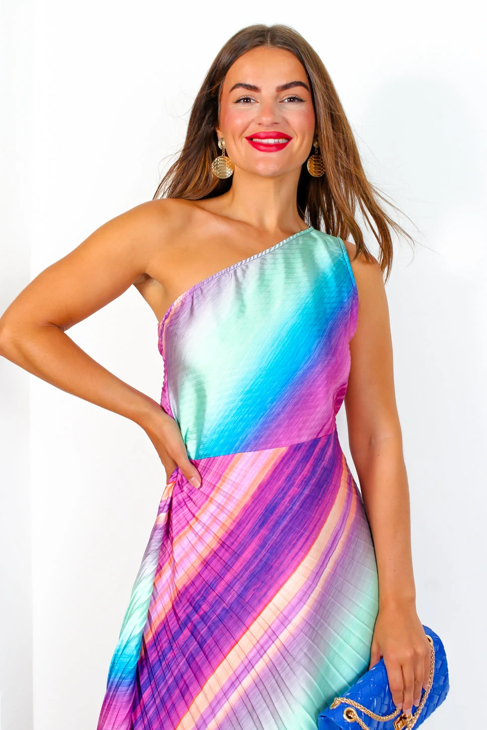 Stay Classy - Multi Pastel Ombre One Shoulder Midi Dress 3 Stay Classy - Multi Pastel Ombre One Shoulder Midi Dress - Image 3