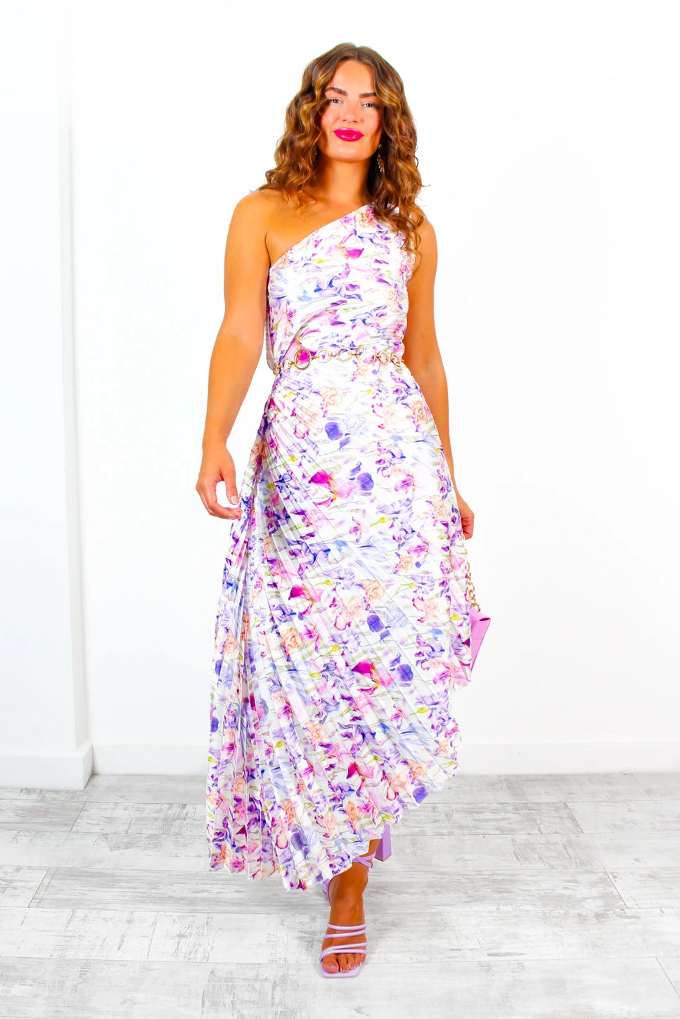 Stay Classy - White Purple Floral One Shoulder Midi Dress 6 Stay Classy - White Purple Floral One Shoulder Midi Dress - Image 6