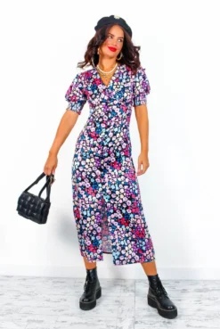 Still In Love - Black Multi Floral Midi Dress -Glamoros Clothing Shop StillInLove BlackMultiFloralMidiDress 4