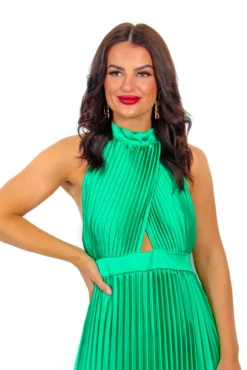 Stolen Moment - Green Halter Neck Pleated Maxi Dress 11 Stolen Moment - Green Halter Neck Pleated Maxi Dress -Glamoros Clothing Shop StolenMoment GreenHalterNeckPleatedMaxiDress 3