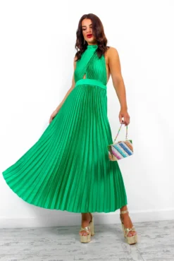 Stolen Moment - Green Halter Neck Pleated Maxi Dress 9 Stolen Moment - Green Halter Neck Pleated Maxi Dress -Glamoros Clothing Shop StolenMoment GreenHalterNeckPleatedMaxiDress 5