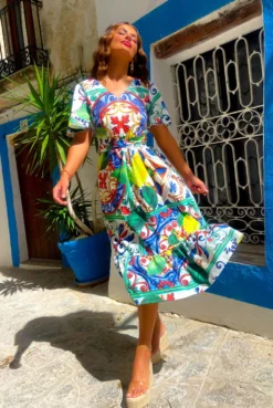 Sweet Serenity - Sicilian Lemon Tile Print Midi Dress 12 Sweet Serenity - Sicilian Lemon Tile Print Midi Dress -Glamoros Clothing Shop Sweet Serenity Sicilian Lemon Tile Print Midi Dress 1