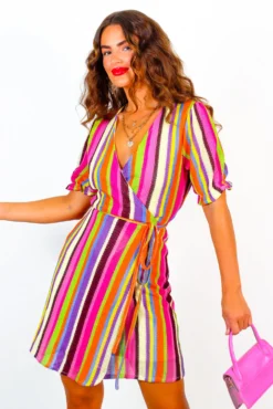 Sweet As Can Be - Multi Stripe Mini Wrap Dress 8 Sweet As Can Be - Multi Stripe Mini Wrap Dress -Glamoros Clothing Shop SweetAsCanBe MultiStripeMiniWrapDress 5