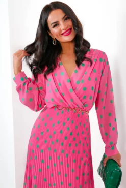 Sweet Intentions - Pink Polka Dot Pleated Maxi Dress -Glamoros Clothing Shop SweetIntentions PinkPolkaDotPleatedMaxiDress3