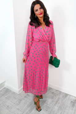 Sweet Intentions - Pink Polka Dot Pleated Maxi Dress -Glamoros Clothing Shop SweetIntentions PinkPolkaDotPleatedMaxiDress4