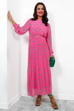 Sweet Intentions - Pink Polka Dot Pleated Maxi Dress -Glamoros Clothing Shop SweetIntentions PinkPolkaDotPleatedMaxiDress5